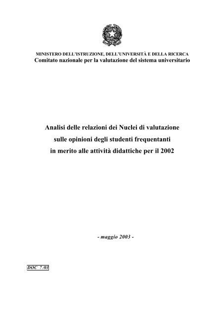 Analisi delle relazioni dei Nuclei di valutazione sulle opinioni degli ...