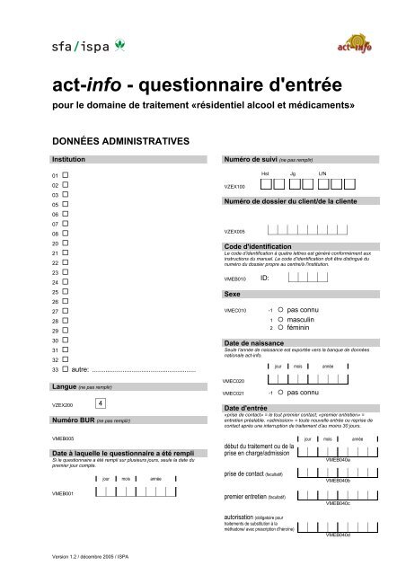 act-info - questionnaire d'entrÃ©e