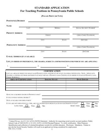 standard application for employment