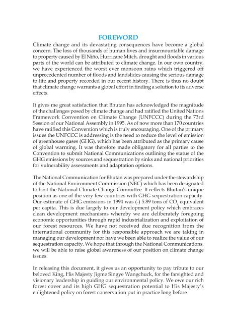 Initial National Communication, under UNFCCC, September 2000