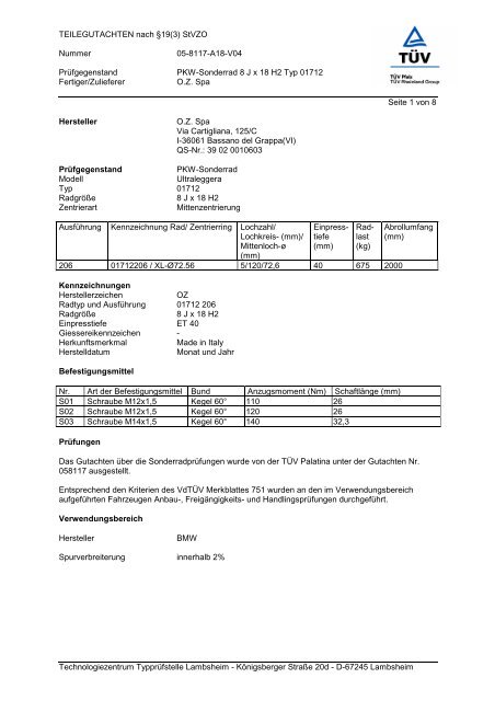 TEILEGUTACHTEN nach Â§19(3) StVZO Nummer 05-8117-A18-V04 ...