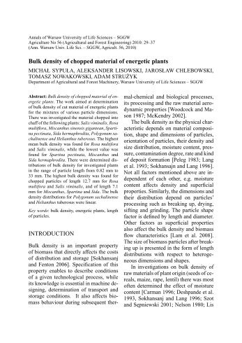 Bulk density of chopped material of energetic plants - Annals of ...