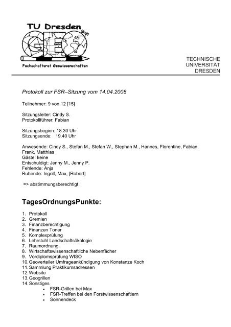 TagesOrdnungsPunkte: - phpweb.tu-dresden.de