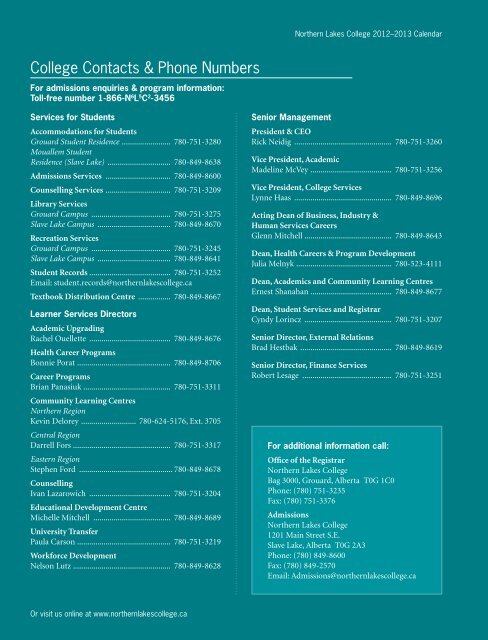 NLC Calendar - Northern Lakes College