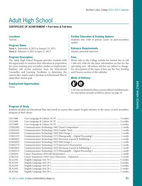 NLC Calendar - Northern Lakes College