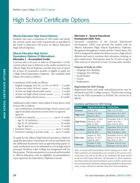 NLC Calendar - Northern Lakes College