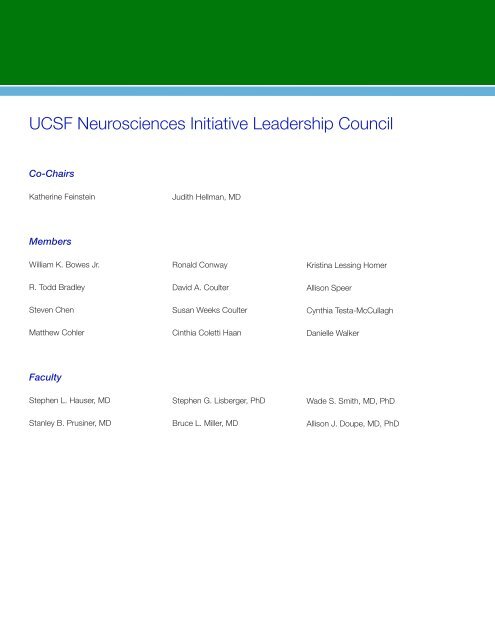 UCSF Neurosciences Initiative Leadership Council - Support UCSF