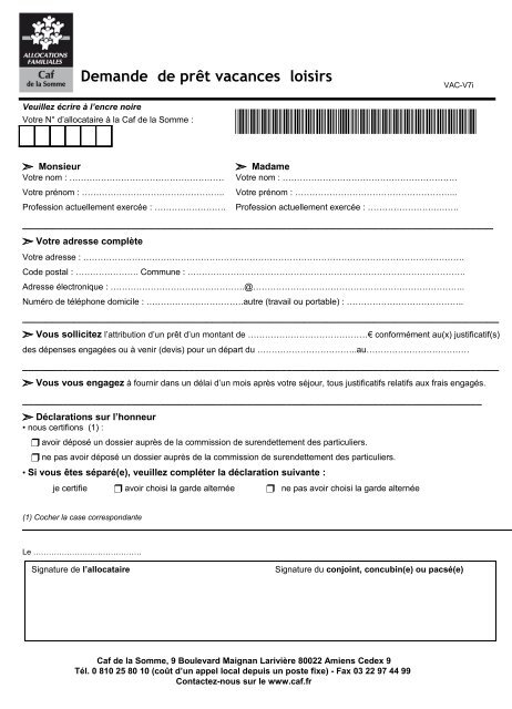 Imprimer le formulaire de demande et connaÃ®tre les ... - Caf.fr