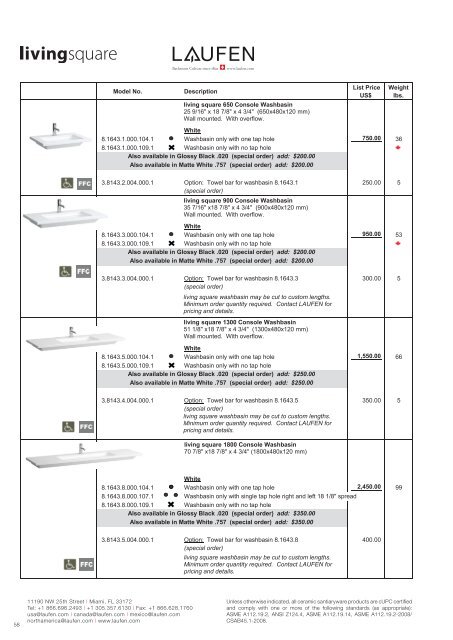 Model No. Description List Price US$ Weight lbs. White ... - Hot2Cold