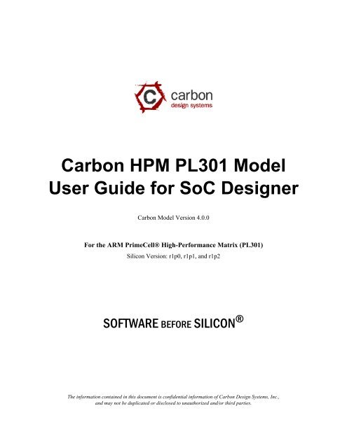 Carbon HPM PL301 Model User Guide for SoC Designer