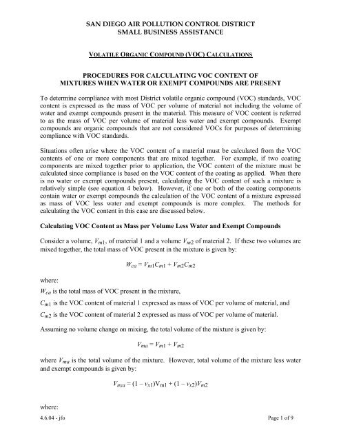 VOC of mixtures - Air Pollution Control District