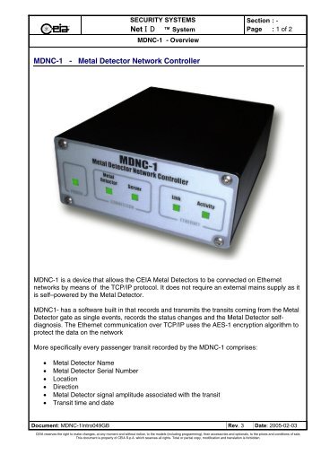 MDNC-1 - Metal Detector Network Controller - CEIA S.p.A.