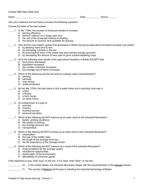Chapter 9 Take Home Quiz