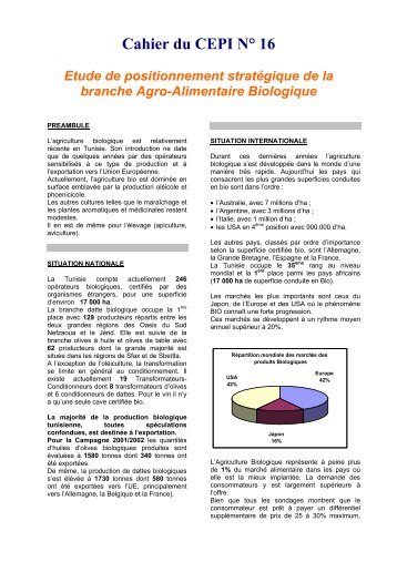 Cahier du CEPI N° 16 Etude de positionnement ... - Tunisie industrie