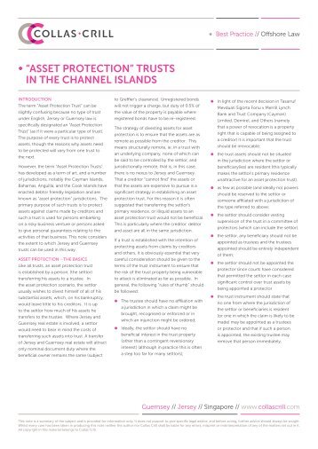 • “Asset Protection” trusts in the chAnnel islAnds - Collas Crill