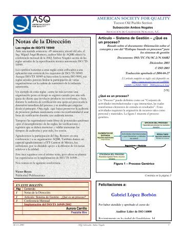 Notas de la DirecciÃ³n - ASQ Nogales, MÃ©xico