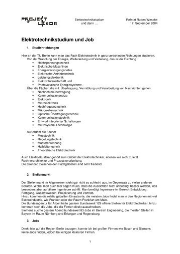 Job Referat Handout - Projektlabor - TU Berlin