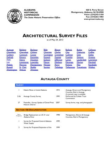 List of the Architectural Survey Files - Alabama Historical Commission