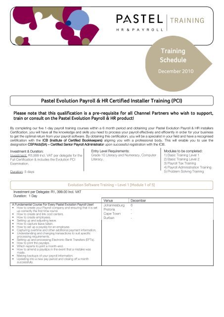 Training Schedule - Pastel Payroll