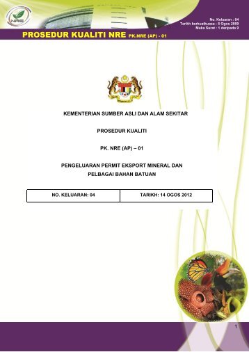pk.nre (ap) - 01 pengeluaran permit eksport mineral dan pelbagai ...