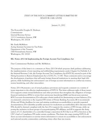 [TEXT OF THE FATCA COMMENT LETTER SUBMITTED BY ...