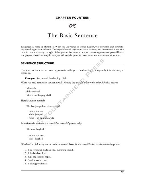 Writing Sentences - Fountainhead Press