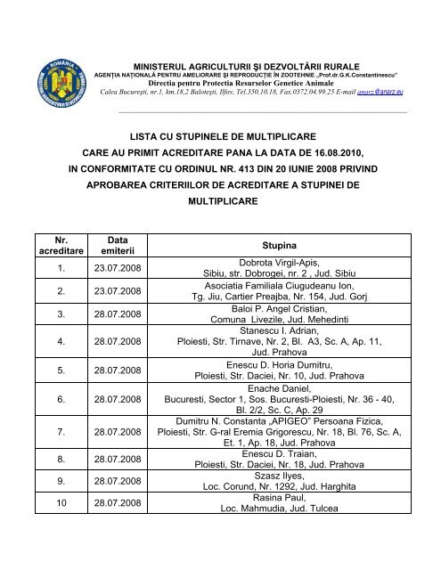 lista cu stupinele de multiplicare care au primit acreditare ... - anarz