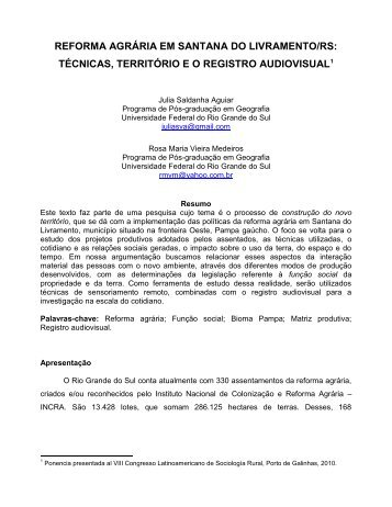 reforma agrÃ¡ria em santana do livramento/rs - alasru