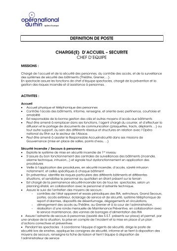 accueil-sÃ©curitÃ© SSIAP 2 PROFIL - OpÃ©ra national du Rhin