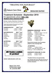 Clinic Schedule September 2010 - Nature Care College