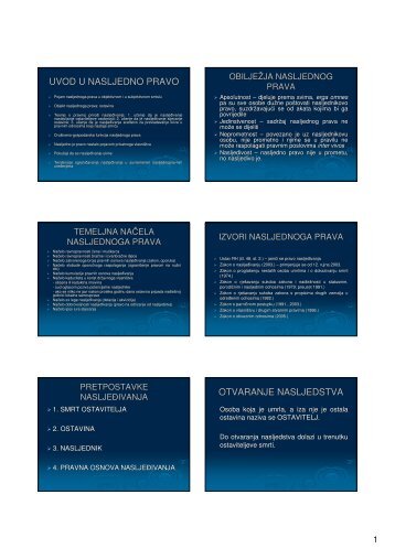 UVOD U NASLJEDNO PRAVO OTVARANJE NASLJEDSTVA