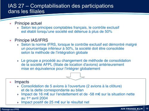 PrÃ©sentation du passage aux normes IFRS - Air France-KLM Finance