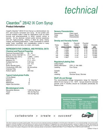 CleardexÂ® 28/42 IX Corn Syrup - Cargill Foods