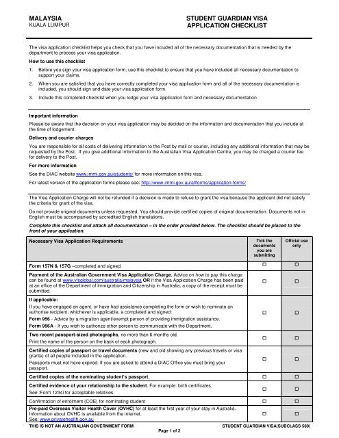 malaysia student guardian visa application checklist - VFS Global
