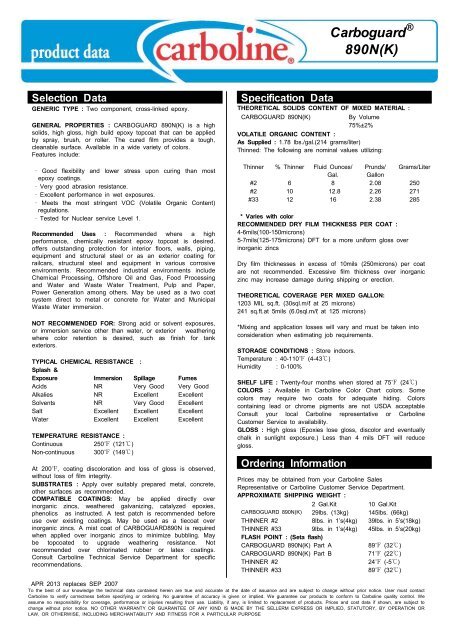 Carboline Carboguard 890 Color Chart