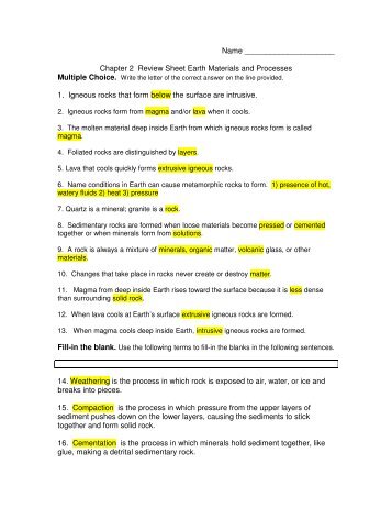 Chapter 2 Review Sheet Earth Materials and Processes 1. Igneous ...