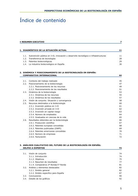 La BiotecnologÃ­a EspaÃ±ola: Perspectivas econÃ³micas 2005 - ICONO