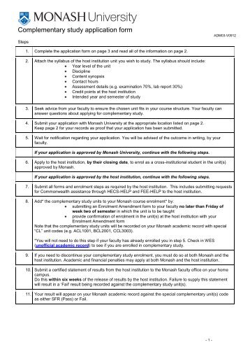 Complementary study application form - Adm.monash.edu - Monash ...