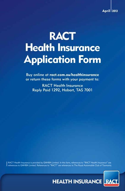 RACT Health Insurance Application Form