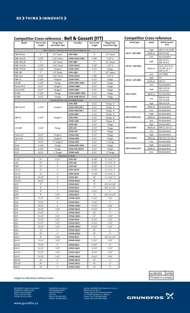 Grundfos Cross Reference Chart