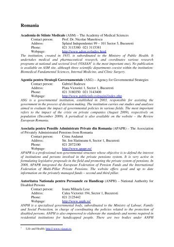 Romania - List of Important Institutions 2010