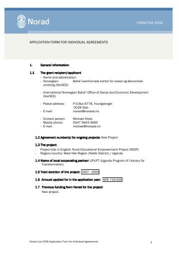 1 form for 2006 application form for individual ... - BahÃƒÂ¡'ÃƒÂ­ Norge