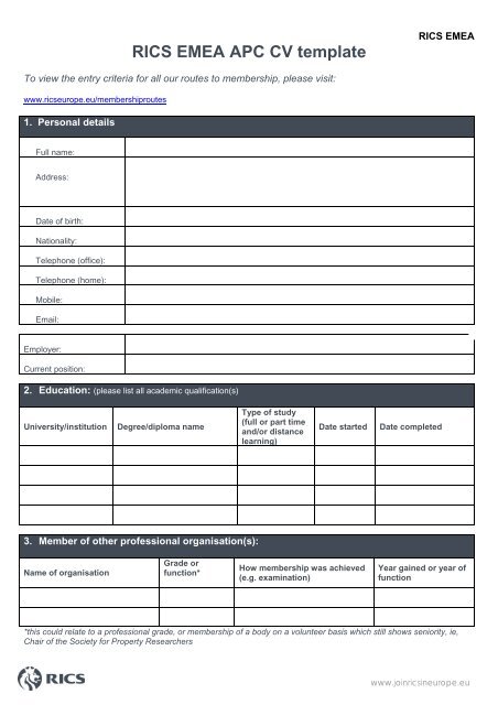 RICS EMEA APC CV template (PDF)