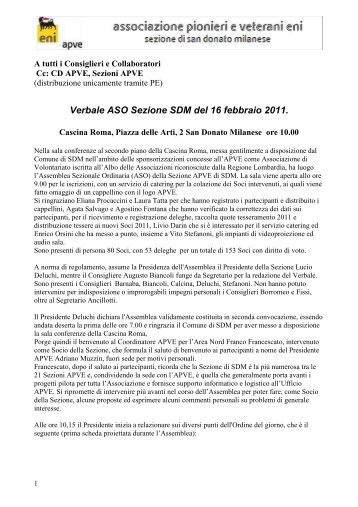 Verbale ASO Sezione SDM del 16.2.2011 - associazione pionieri e ...