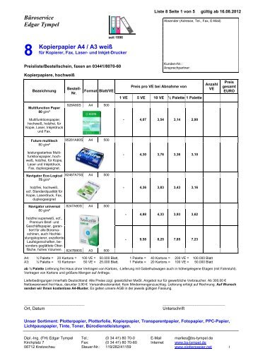 Büroservice Edgar Tympel Kopierpapier A4 / A3 weiß