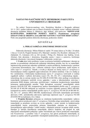 IzveÅ¡taj Komisije - Hemijski fakultet - Univerzitet u Beogradu