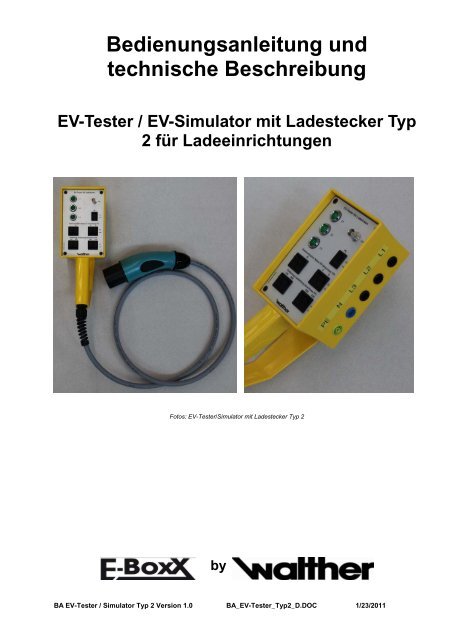 Bedienungsanleitung und technische Beschreibung EV-Tester / EV ...