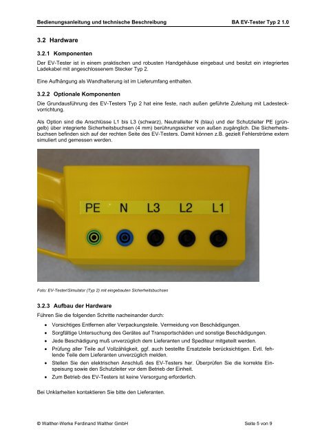 Bedienungsanleitung und technische Beschreibung EV-Tester / EV ...