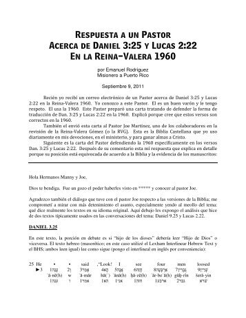 Respuesta a un Pastor Acerca de Daniel 3:25 y Lucas 2:22 En la ...