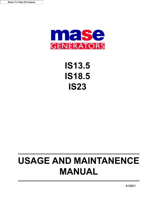 usage and maintanence manual - Mase Generators of North America